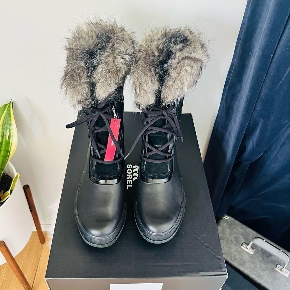SOREL JOAN of Arctic Next Faux Fur Waterproof Snow Boot, Black, Size 10, NWT‎ - Picture 9 of 12
